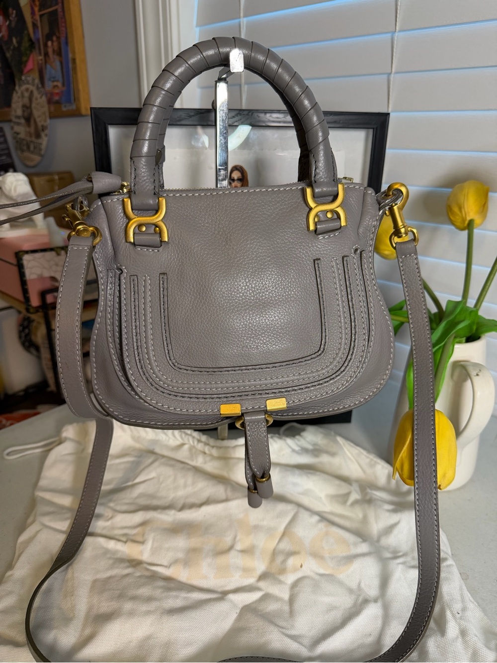 Chloé Mini Marcie Crossbody Satchel – Motty Grey Leather – Auth Card & Dust Bag